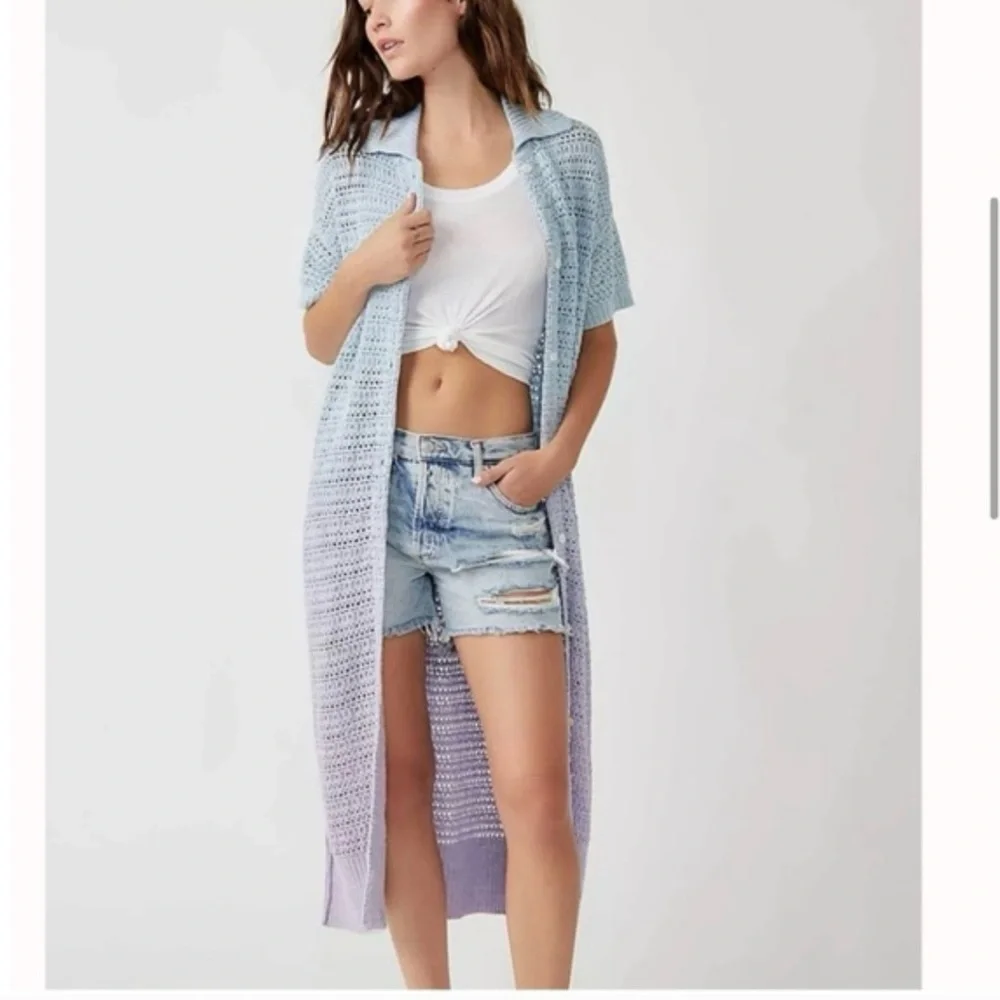 Free People Alicia blue ombre crochet sweater